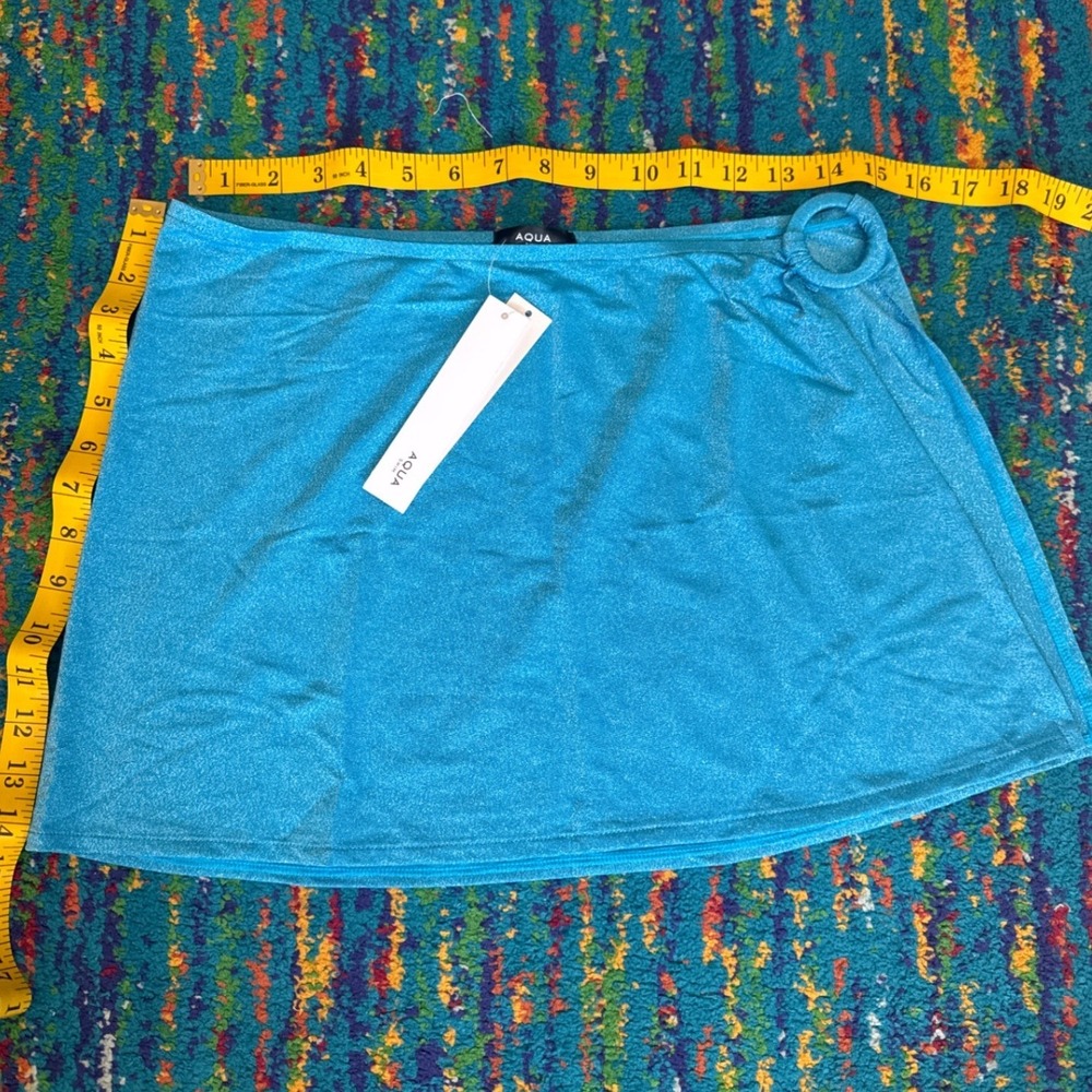 NWT Aqua Swim Sarong Skirt Aloha Blue Metallic O-Ring Cover Up Womens Medium
